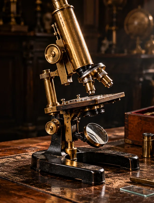 Illustrative artwork of historic microscopy