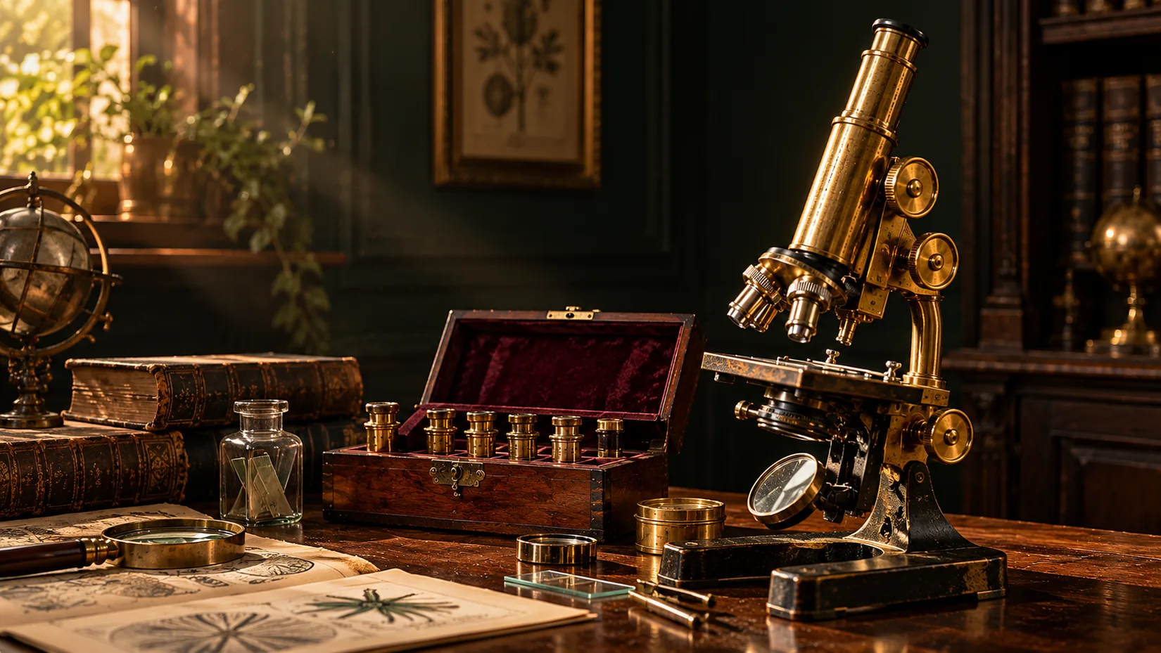 Illustrative artwork of historic microscopy