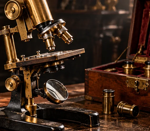 Illustrative artwork of historic microscopy